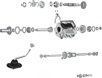 Manual transmission T86 parts Jeep CJ6 – bearing, mainshaft nut, shifter knob from Crown Automotive, restoration