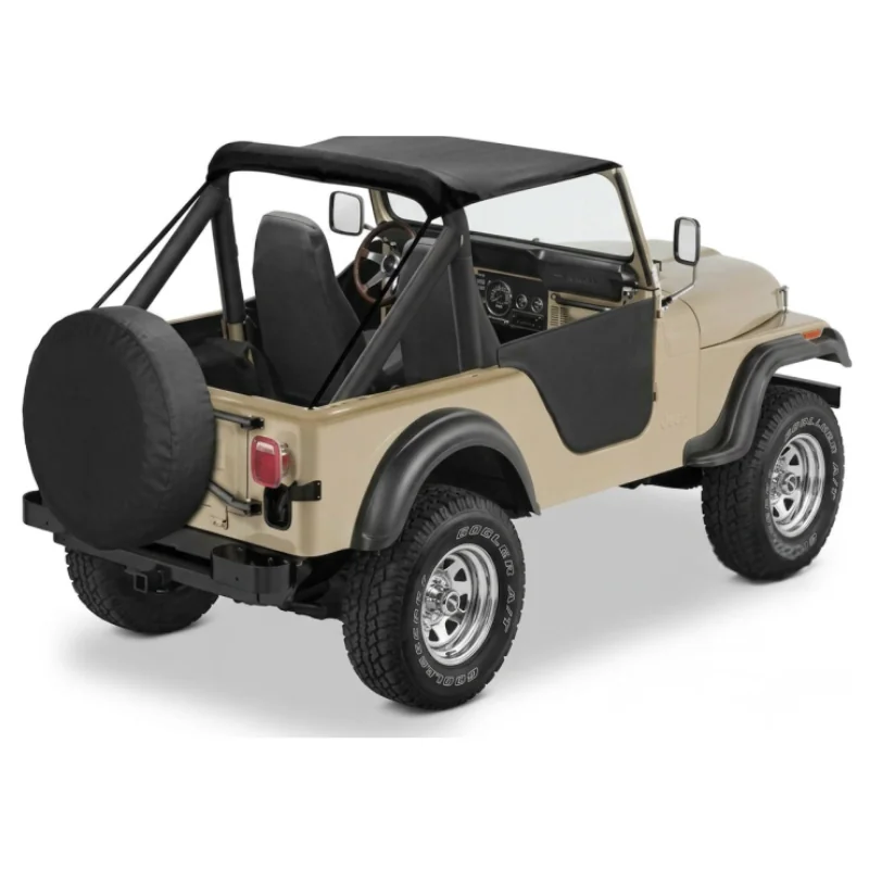 Bikini Top Jeep CJ5 Bestop Traditional Style Top in Black Crush & Tan Denim Sommerverdeck