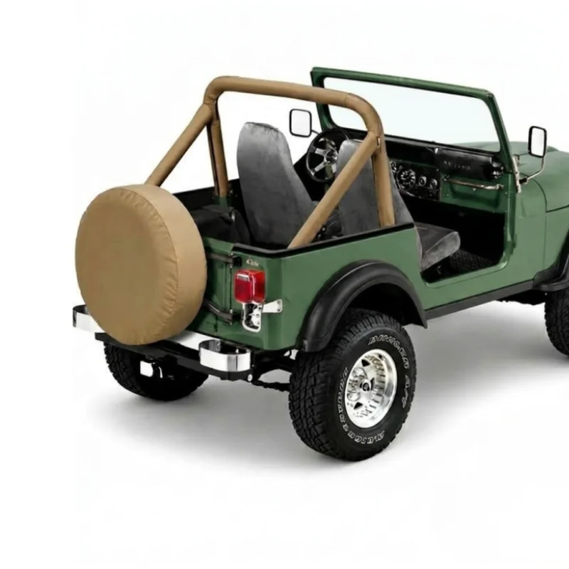 Verdeck Zubehör Jeep CJ5 Bestop Überrollbügelpolster Black Crush und Halbtüren mit Reserveradhülle