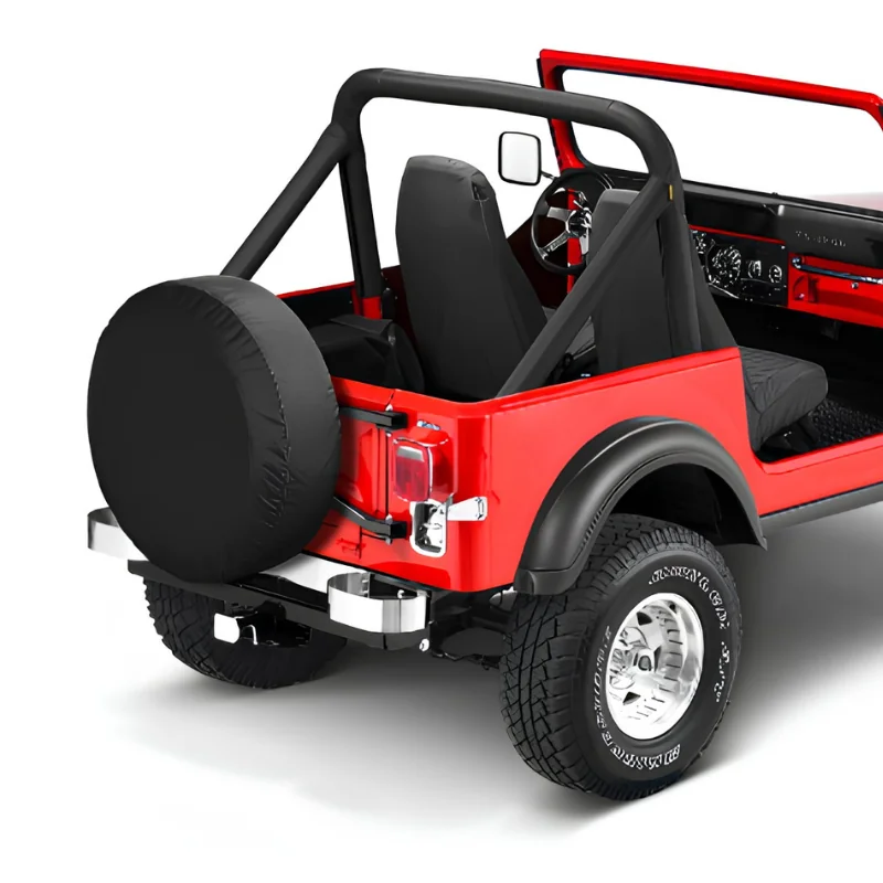Soft top accessories Jeep CJ7 Bestop roll bar pads Black Crush and Bestop trail cover with Element Doors