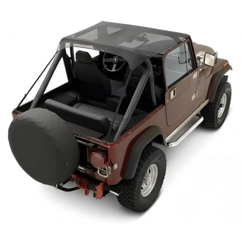 Bikini Top Jeep Scrambler CJ8 Bestop Traditional Style Top in Black Crush & Tan Denim Sommerverdeck