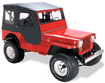Verdeck Zubehör Willys M38 – Verdeckgestänge, Bügelhalterung, Tigertop-Verdeck und Anhängerkupplung von MD Juan, Bestop.