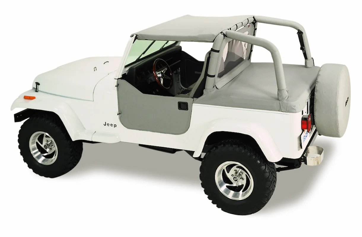 Bikini top Jeep Wrangler YJ Bestop Safari Header top in Black Crush and Traditional mesh summer shade