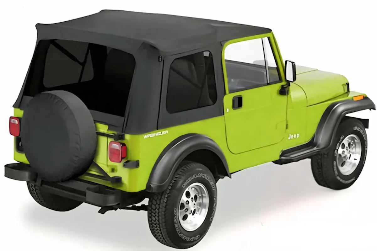 Full soft top Jeep Wrangler YJ Bestop Supertop folding top with tinted windows and 2-piece doors