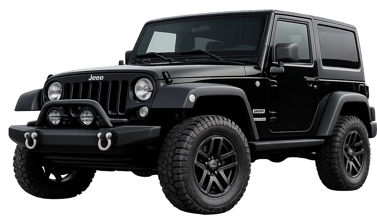 Exterieur Zubehör Jeep Wrangler JK Omix Frontbügel schwarz mit LED Zusatzscheinwerfer und Bestop Duster Cover
