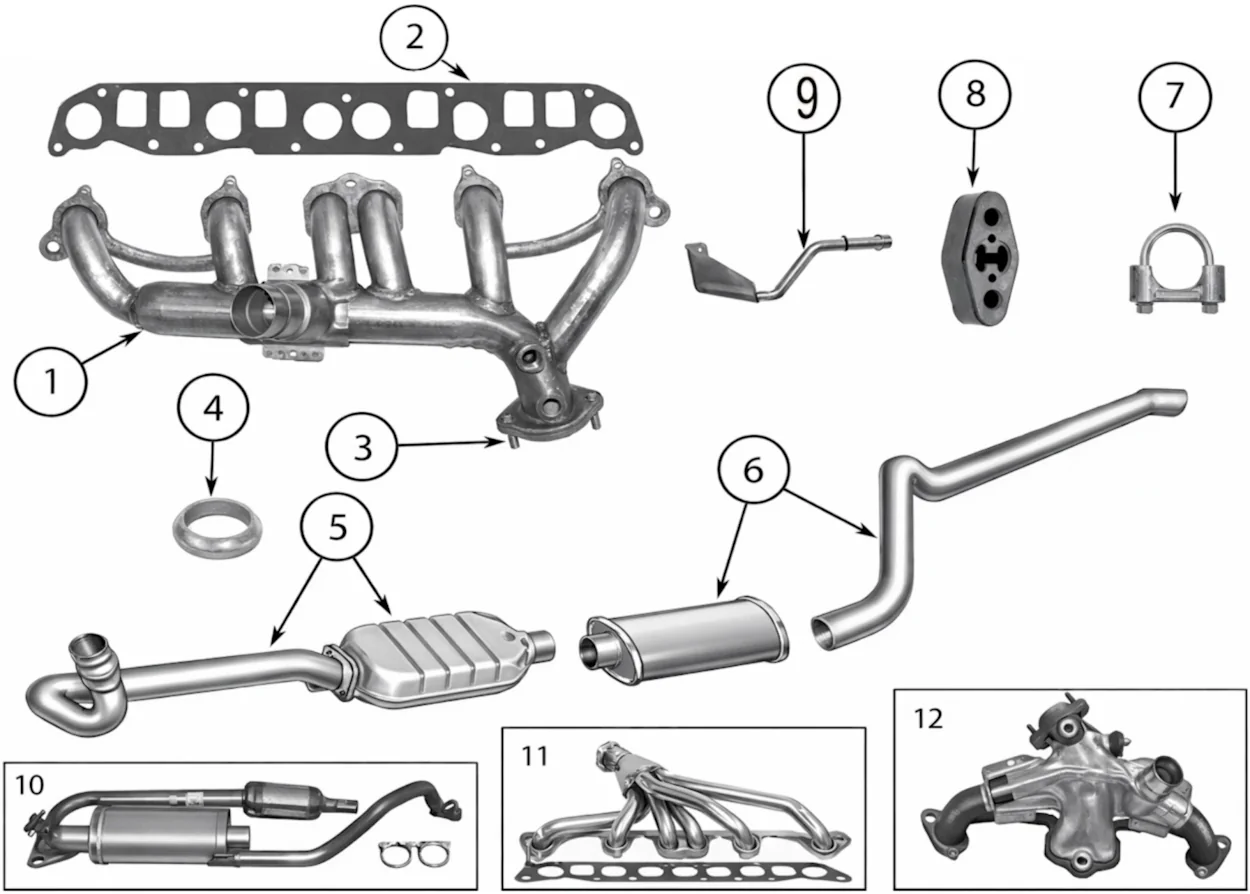 Jeep Wrangler TJ 96-06 exhaust spare parts exploded drawing with number labeled parts