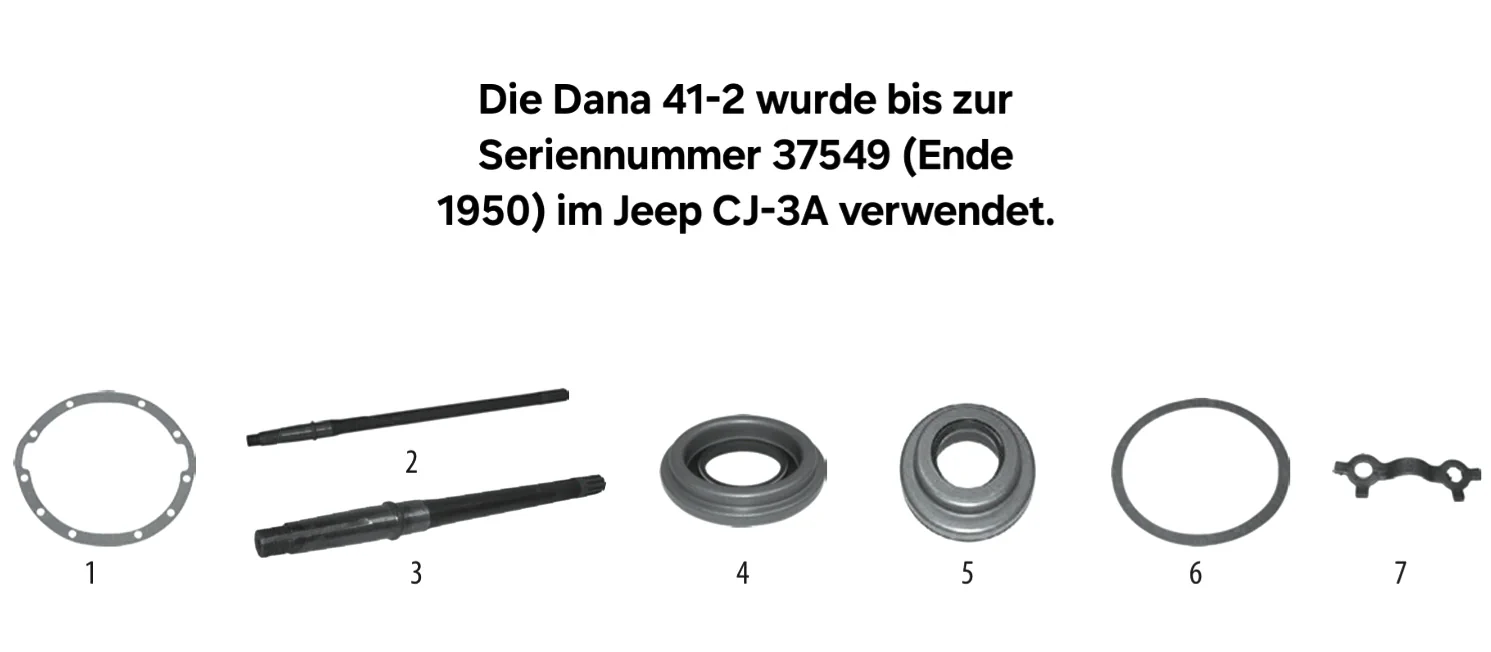 Jeep CJ3A 1949-1953 Dana 41 Hinterachse Explosionszeichnung mit nummerierten Teilen aufgezeigt
