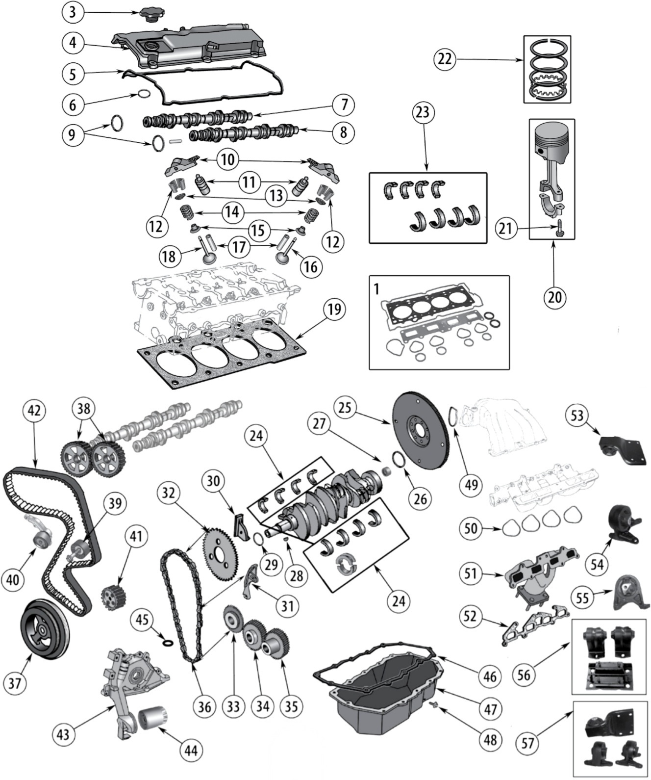 Jeep Wrangler TJ 03-06 2,4 Liter 4-Zylinder Motorteile