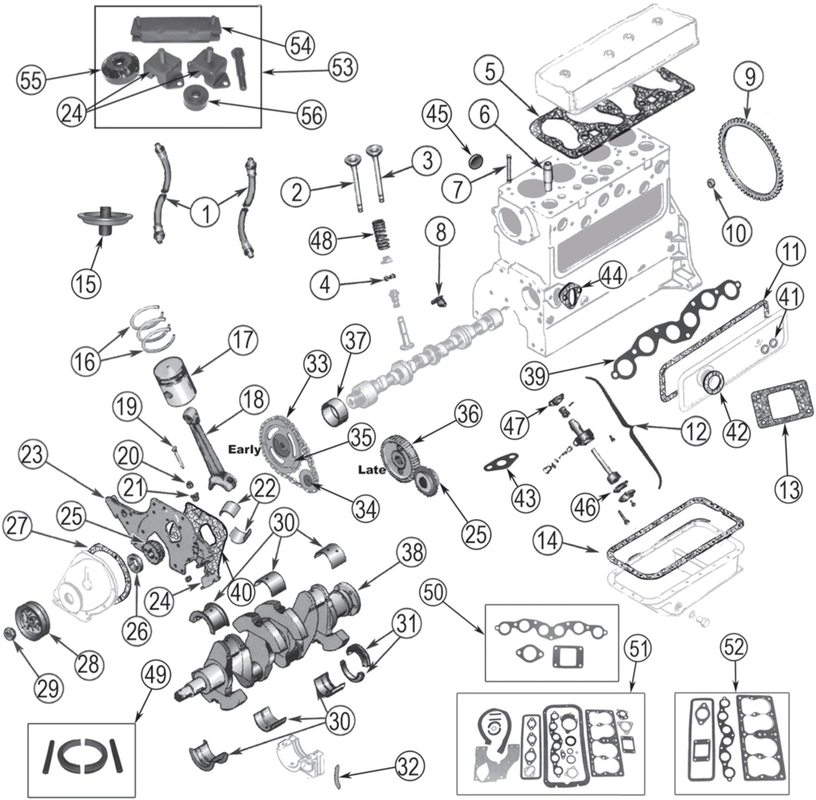 Willys M38 50-52 4-134 Go Devil 2,2 Liter Motorteile