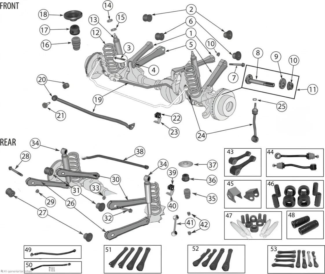Jeep Wrangler TJ 96-06 Suspension Parts exploded drawing with number labeled parts