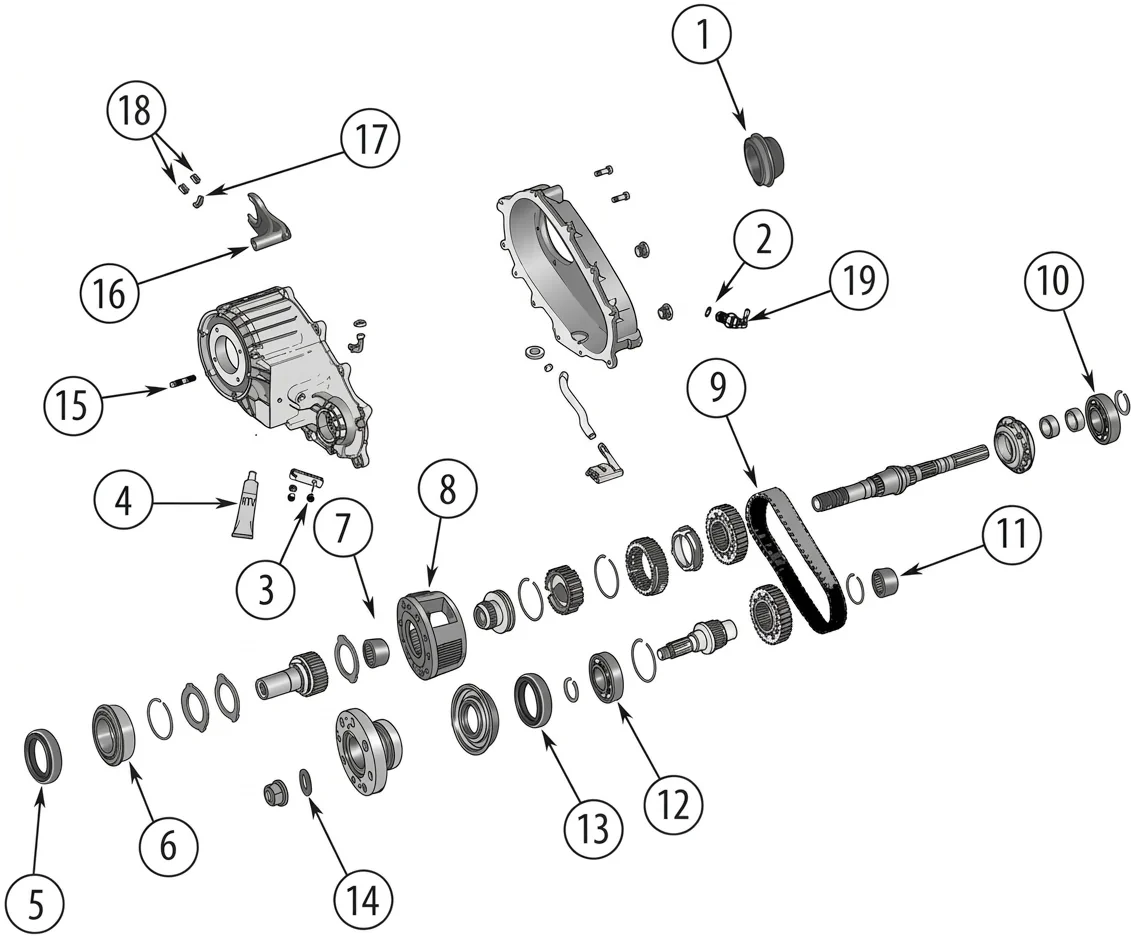 Jeep Wrangler TJ 03-06 NV241OR Verteilergetriebe Explosionszeichnung mit nummerierten Teilen