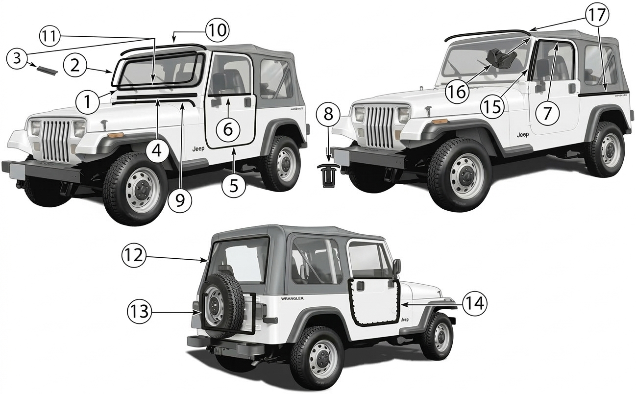 Jeep Wrangler YJ 87-95 Weather Strips Selas
