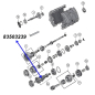 Preview: Vorgelegewelle BA10/5 Schaltgetriebe Jeep Cherokee XJ / Wrangler YJ (87-89), Explosionszeichnung die mit blauem Pfeil die Position der Vorgelegewelle am Schaltgetriebe zeigt.