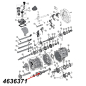 Preview: Vorgelegewelle AX15 Schaltgetriebe Jeep Cherokee XJ / Wrangler YJ / TJ / Grand Cherokee ZJ (88-99), Explosionszeichnung die mit roten Pfeilen die Position der Welle am Schaltgetriebe zeigt.