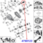 Preview: Manschette für die Kardanwelle (hinten) am NP231 oder NP242 Verteilergetriebe. Jeep Cherokee XJ / Wrangler YJ / TJ / Grand Cherokee ZJ / ZG / WJ / WG (1994-2006), Explosionszeichnung die mit rotem Pfeil die Manschette am Verteilergetriebe zeigt.