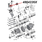 Preview: Simmerring für den Schalthebel (unten) am AX15 Schaltgetriebe. Jeep Cherokee XJ / Wrangler YJ / TJ / Grand Cherokee ZJ / Comanche MJ (1987-1999), Explosionszeichnung, die mit rotem Pfeil die Position des Simmerrings am Schaltgetriebezeigt.
