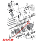 Preview: Reverse Gear Pin for AX15 Transmission. Jeep Cherokee XJ / Wrangler YJ / TJ / Grand Cherokee ZJ (1987-1999), exploded drawing highlighting the position of Pin on Transmission with a red arrow.