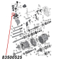 Preview: M8 x 1.25 Shift Lever Housing Bolt for AX15 Transmission. Jeep Cherokee XJ / Wrangler YJ / TJ / Grand Cherokee ZJ (1987-1999), exploded drawing highlighting the position of Bolt on Transmission with a red arrow.