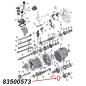 Preview: Schaltsperre, Schaltkugel für AX4, AX5 oder AX15 Schaltgetriebe. Jeep Cherokee XJ /  Wrangler YJ / TJ / Grand Cherokee ZJ / Comanche MJ (1984-2002), Explosionszeichnung, die mit rotem Pfeil die Position der Buchse am Schaltgetriebe zeigt.