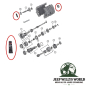 Preview: Gasket and Seal Set incl. Input, Output Seal and RTV Sealant for BA10/5 Transmission. Jeep Cherokee XJ / Wrangler YJ / Commanche MJ (1987-1989), exploded drawing highlighting the position of Parts on Transmission with red circles.