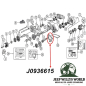 Preview: Dichtung Dana 18, 20 Verteilergetriebe zu T18, T98 oder T150 Schaltgetriebe Jeep CJ 66-79, Explosionszeichnung, die mithilfe eines roten Pfeils die Position der Dichtung zeigt.