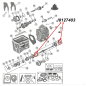 Preview: Synchronring Set 1. und 2. Gang SR4 T4 T5 Schaltgetriebe Jeep CJ / SJ / Cherokee XJ (80-86), Explosionszeichnung, die mit roten Pfeilen die Position der Synchronringe am Schaltgetriebe zeigt.