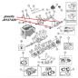 Preview: Anlaufring Vorgelegewelle SR4 T150 Schaltgetriebe Jeep CJ (76-81),, Explosionszeichnung, die mit rotem Pfeil die Position des Anlaufrings am Schaltgetriebe zeigt.