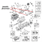 Preview: Druckscheibe Vorgelegewelle SR4 T150 Schaltgetriebe Jeep CJ (76-81), Explosionszeichnung, die mit rotem Pfeil die Position der Druckscheibe am Schaltgetriebe zeigt.