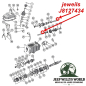 Preview: Schaltwelle Sicherungsstift SR4 T150 T176 T177 Schaltgetriebe Jeep CJ / SJ (76-86), Explosionszeichnung, die mit rotem Pfeil die Position des SIcherungsstifts am Schaltgetriebe zeigt.