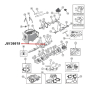 Preview: Lager Hauptwelle Ausgang T86 T90 T150 Schaltgetriebe Jeep CJ / SJ / Willys (46-79), Explosionszeichnung, die mit rotem Pfeil die Position des Lagers am Schaltgetriebe zeigt.