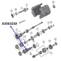 Preview: Vorgelegewelle BA10/5 Schaltgetriebe Jeep Cherokee XJ / Wrangler YJ (87-89), Explosionszeichnung die mit blauem Pfeil die Position der Vorgelegewelle am Schaltgetriebe zeigt.