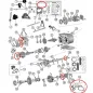 Preview: Dichtsatz Überholsatz Master Kit Dana 300 Verteilergetriebe Jeep CJ 80-86, Explosivzeichnung mit roten Highlights an den Setbestandteilen.