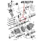 Preview: Eingangswelle mit 10 Spline und 29 Zähnen für AX15 Schaltgetriebe. Jeep Cherokee XJ Wrangler YJ TJ Comanche MJ Grand Cherokee ZJ (1992-1997), Explosionszeichnung die mit rotem Pfeil die Position der Welle am Schaltgetriebe zeigt.