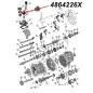 Preview: Simmerring für den Schalthebel (unten) am AX15 Schaltgetriebe. Jeep Cherokee XJ / Wrangler YJ / TJ / Grand Cherokee ZJ / Comanche MJ (1987-1999), Explosionszeichnung, die mit rotem Pfeil die Position des Simmerrings am Schaltgetriebezeigt.