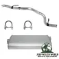 Preview: Endschalldämpfer und Endrohrbogen Kit (aluminisiert) inkl. Schellen. 2,25" (57,15 mm) für 2,5L 4 Zylinder oder 4,0L 6 Zylinder Motor. Jeep Cherokee XJ (1996-2000), voller Lieferumfang inkl. Schellen abgebildet.