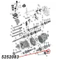 Preview: Zahnrad für den fünften (5.) Gang am AX15 Schaltgetriebe. Jeep Cherokee XJ / Wrangler YJ / TJ / Grand Cherokee ZJ / Comanche MJ (1987-1999), Explosionszeichnung, die mit rotem Pfeil die Position des Zahnrads am Schaltgetriebezeigt.