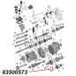 Preview: Schaltsperre, Schaltkugel für AX4, AX5 oder AX15 Schaltgetriebe. Jeep Cherokee XJ /  Wrangler YJ / TJ / Grand Cherokee ZJ / Comanche MJ (1984-2002), Explosionszeichnung, die mit rotem Pfeil die Position der Buchse am Schaltgetriebe zeigt.
