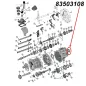 Preview: Simmerring Ausgangswelle für AX4, AX5 oder AX15 Schaltgetriebe. Jeep Cherokee XJ / Wrangler YJ / TJ / Grand Cherokee ZJ / Comanche MJ (1984-2002), Explosionszeichnung die mit rotem Pfeil die Position des Simmerring am Schaltgetriebe zeigt.