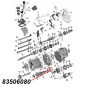 Preview: Hinteres Lager der Vorgelegewelle für AX15 Schaltgetriebe. Jeep Cherokee XJ / Wrangler YJ / TJ / Grand Cherokee ZJ (1987-1999), Explosionszeichnung die mit rotem Pfeil die Position des Lagers am Schaltgetriebe zeigt.