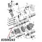 Preview: Hauptwelle für AX15 Schaltgetriebe. Jeep Cherokee XJ / Wrangler YJ / TJ / Grand Cherokee ZJ (1987-1999), Explosionszeichnung die mit roten Pfeilen die Position der Welle am Schaltgetriebe zeigt.