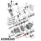 Preview: Druckscheibe für die Vorgelegewelle am AX15 Schaltgetriebe. Jeep Cherokee XJ / Wrangler YJ / TJ / Grand Cherokee ZJ / Comanche MJ (1987-1999), Explosionszeichnung, die mit rotem Pfeil die Position der Druckscheibe am Schaltgetriebezeigt.
