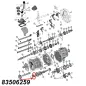 Preview: Vorderes Lager der Vorgelegewelle für AX15 Schaltgetriebe. Jeep Cherokee XJ / Wrangler YJ / TJ / Grand Cherokee ZJ (1987-1999), Explosionszeichnung die mit rotem Pfeil die Position des Lagers am Schaltgetriebe zeigt.