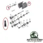 Preview: Gasket and Seal Set incl. Input, Output Seal and RTV Sealant for BA10/5 Transmission. Jeep Cherokee XJ / Wrangler YJ / Commanche MJ (1987-1989), exploded drawing highlighting the position of Parts on Transmission with red circles.