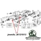 Preview: Anlaufscheibe Zwischenwelle Dana 18 20 300 Verteilergetriebe Jeep Willys CJ 46-86, Explosionszeichnung die mit einem roten Pfeil die Position der Anlaufscheibe am Verteilergetriebe zeigt.