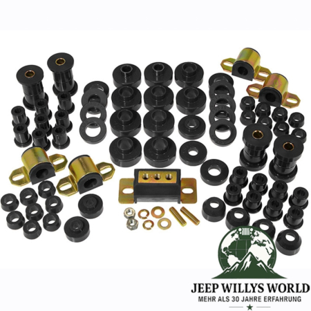 Karosseriebuchsen Fahrwerkbuchsen Komplett Set inkl. Getriebegummi PU schwarz Jeep CJ 76-79