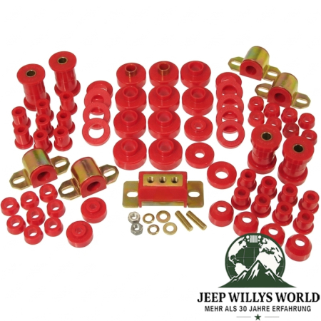Karosseriebuchsen Fahrwerkbuchsen Komplett Set inkl. Getriebegummi PU rot Jeep CJ 76-79