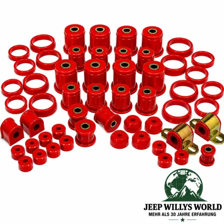 Prothane Suspension Panhard, Trailing Arm, Stabilizer, Tie Rod End Protective Caps Bushings Set PU Red Jeep Grand Cherokee ZJ ZG (1992-1998)