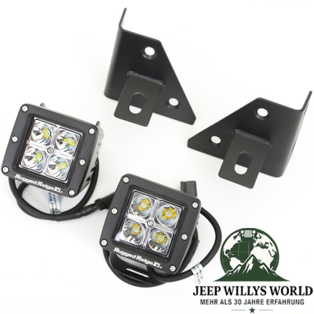 Headlights LED Set incl. Bracket on Windshield Frame Jeep CJ Wrangler 76-95