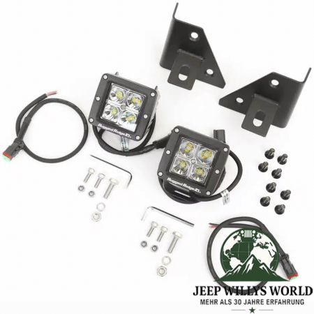 Headlights LED Set incl. Bracket on Windshield Frame Jeep CJ Wrangler 76-95