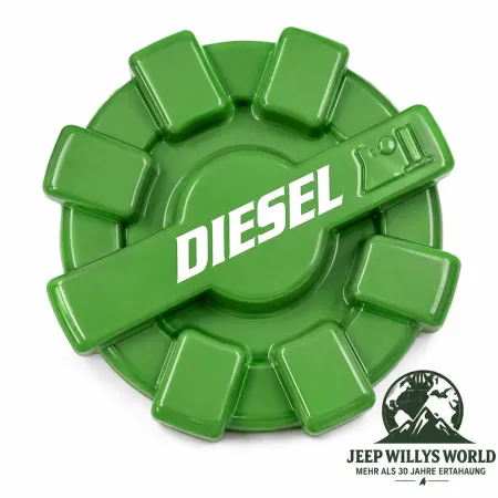 Rugged Ridge Tankdeckel Elite Serie Aluminium Grün Schriftzug Diesel Jeep Wrangler , Gladiator (07-25)